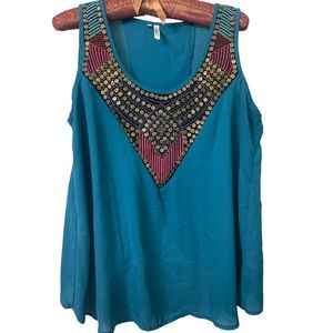 Studio Y Turquoise embellished Beaded Bib Tank Top